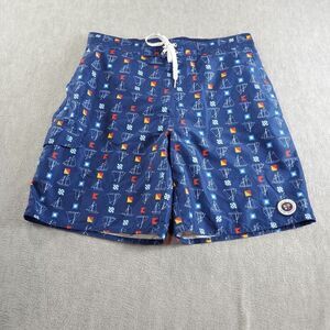 Vtg Newport Blue Board Shorts Men Large Blue Boat Print Nautical Swimwear
